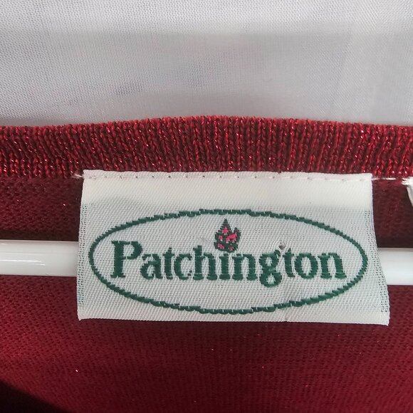 Patchington Tee Blouse Knit Red Metallic Silk Blend Glam Bling Layering L - Picture 7 of 10